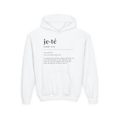 Jeté Definition Unisex Youth Hoodie – Ballet Term Graphic Dance Hoodie for Kids & Teens, Personalized with Name or Studio