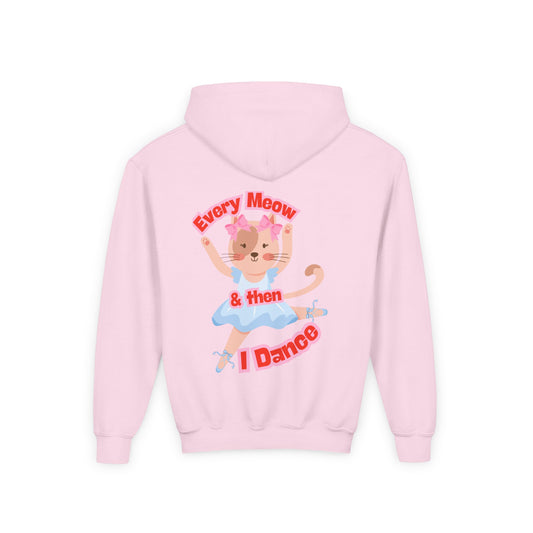 “Every Meow & Then I Dance” Adorable Dancing Cat Graphic | Cute Cat Dance Hoodie for Kids & Young Ballet Enthusiasts - Unisex Youth Hoodie