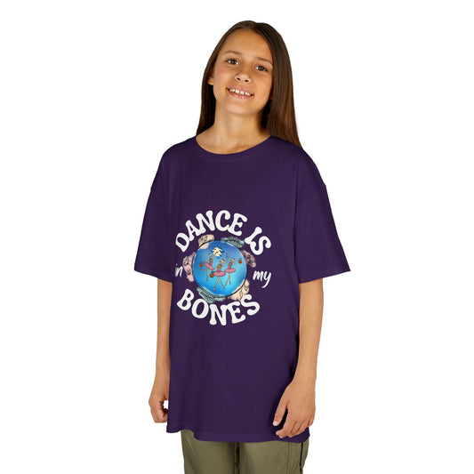 "Dance Is in My Bones” Halloween Dance T-Shirt with Dancing Skeletons Graphic - Kids Heavy Cotton™ Tee