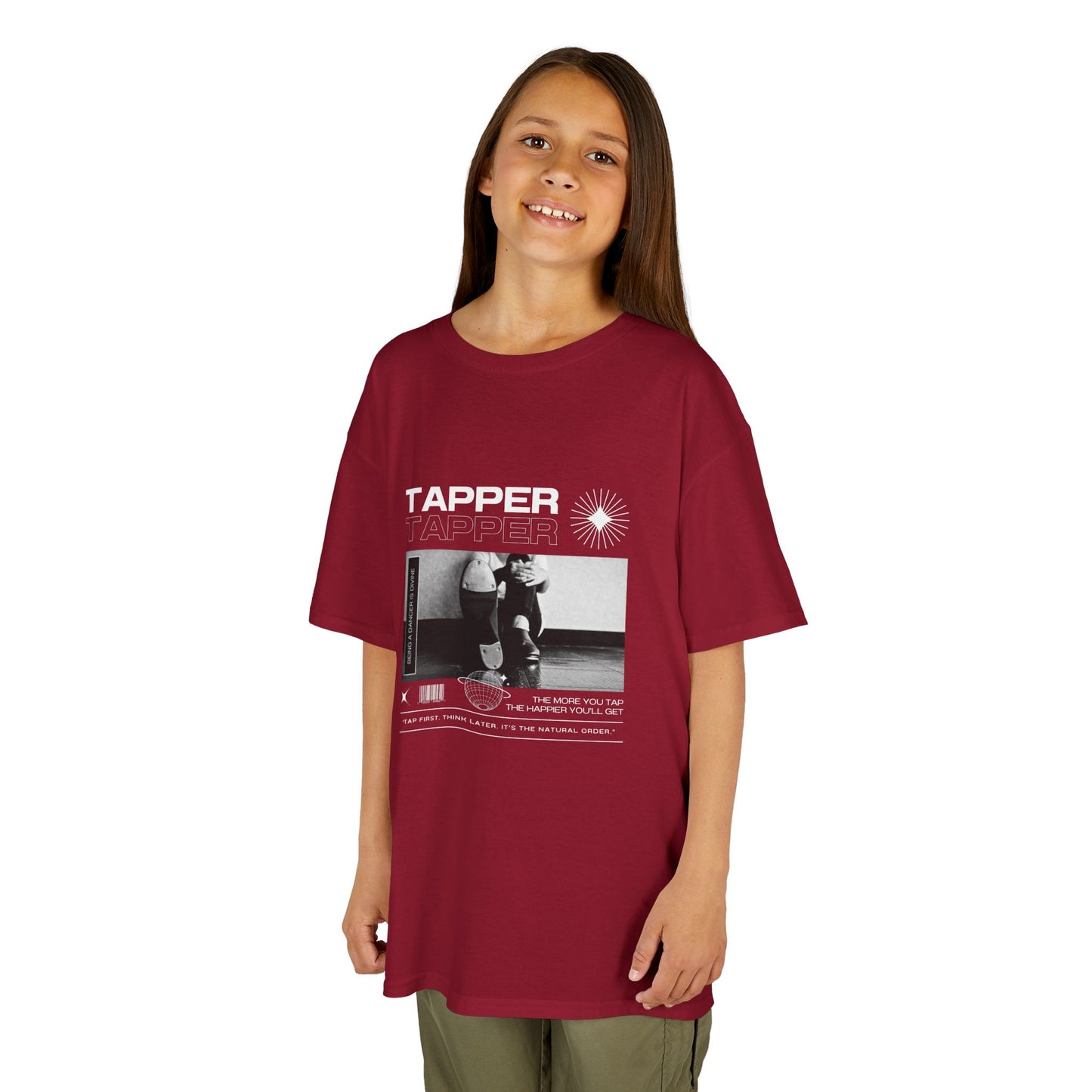 “Tapper” Youth Short Sleeve Tee – Streetwear-Inspired Tap Dance T-Shirt with Tap Shoes Graphic