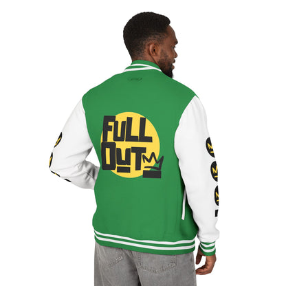 Full Out Premium Collection Letterman Jacket – Unisex Heavyweight Varsity Jacket with "Full Out" Back Graphic and "Crew" Front Design