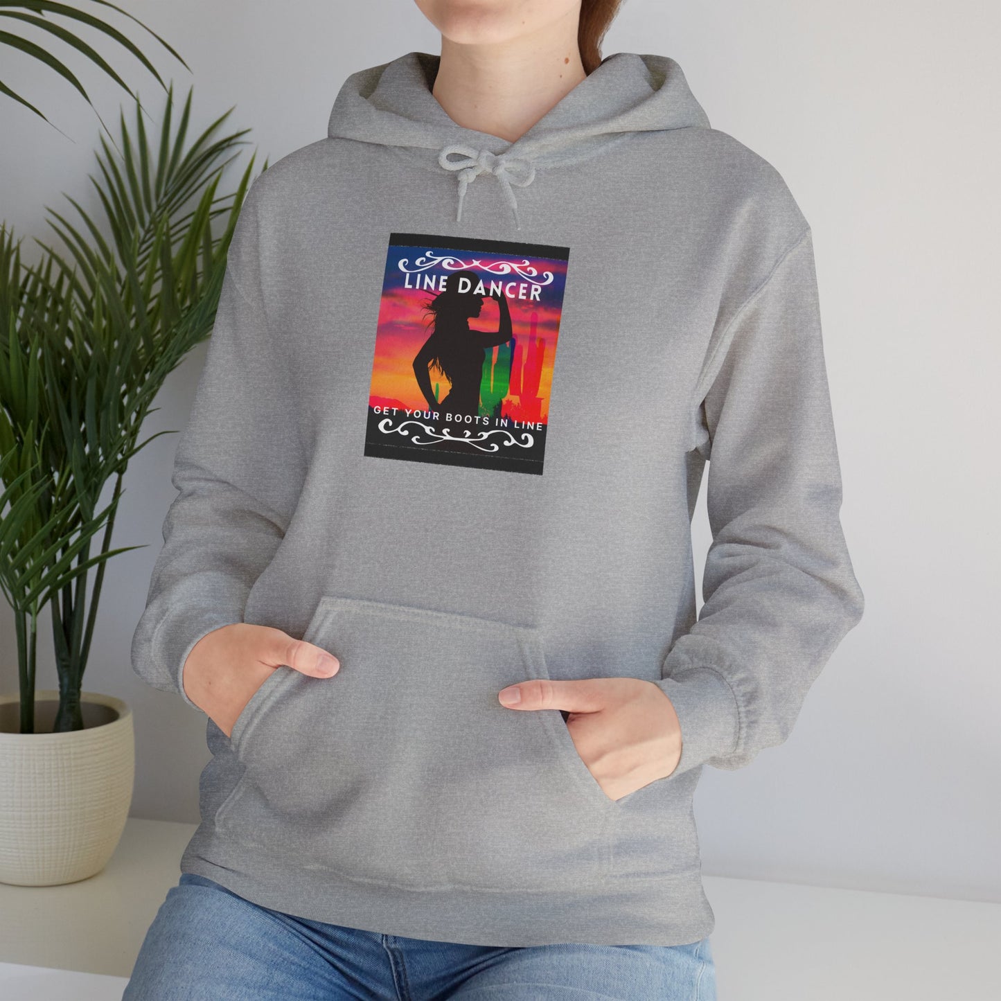 "Line Dancer, Get Your Boots in Line" Western-Inspired Graphic – Unisex Heavy Blend™ Hooded Sweatshirt