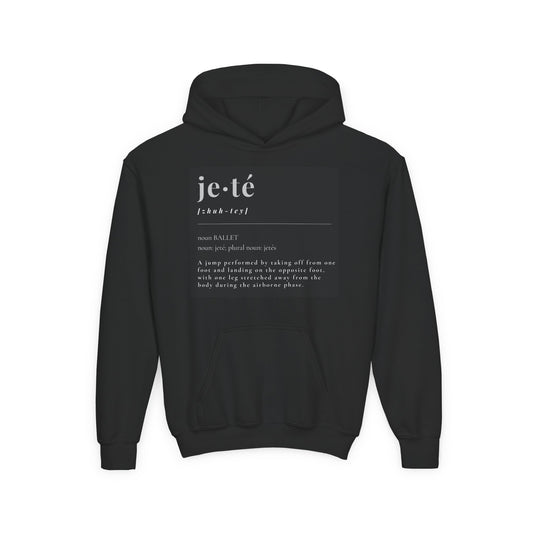 Jeté Definition Unisex Youth Hoodie – Ballet Term Graphic Dance Hoodie for Kids & Teens, Personalized with Name or Studio