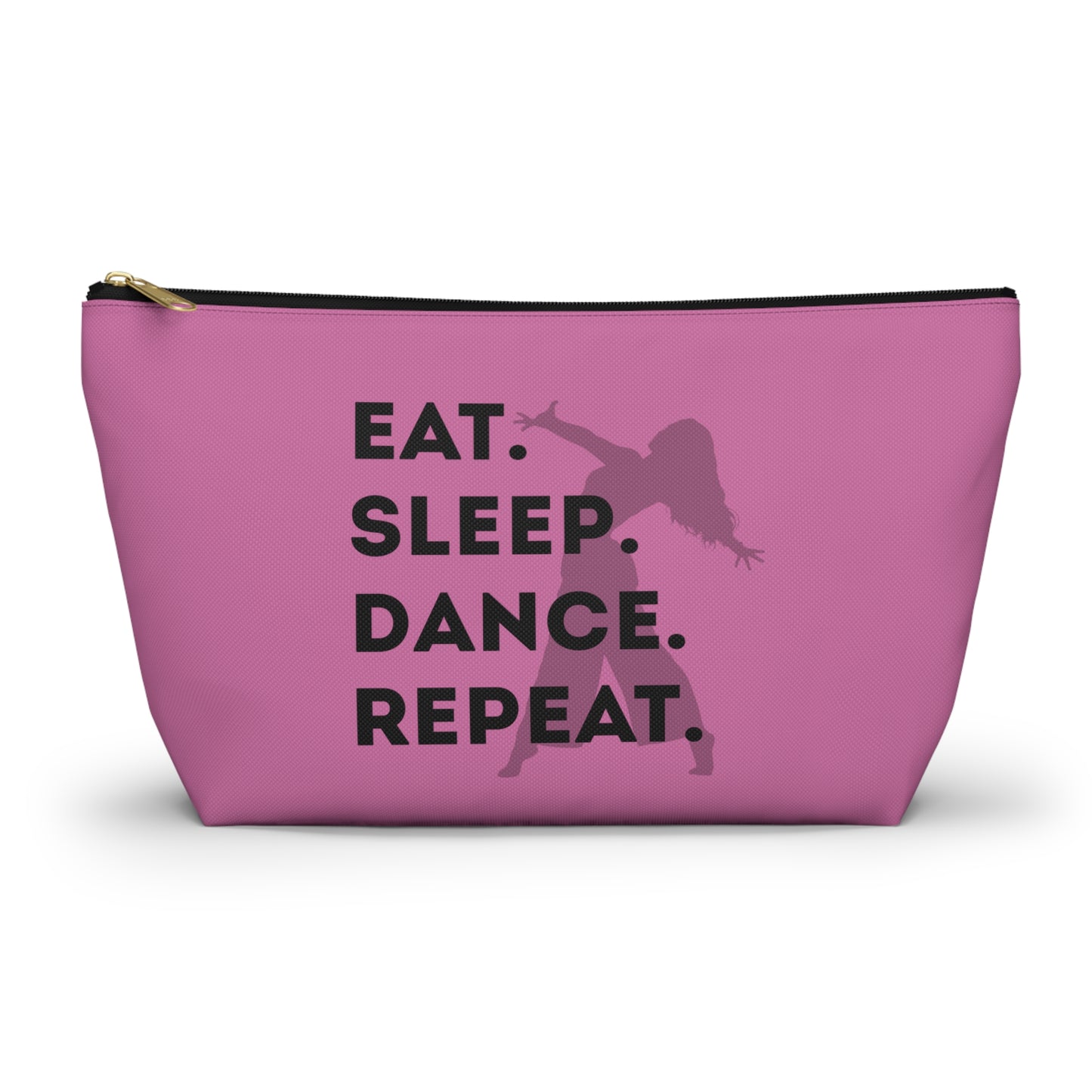 “Eat Sleep Dance Repeat” Makeup Bag – Bold Dancer Graphic – Dance-Themed Zipper Pouch for Cosmetics, Accessories & Travel Essentials