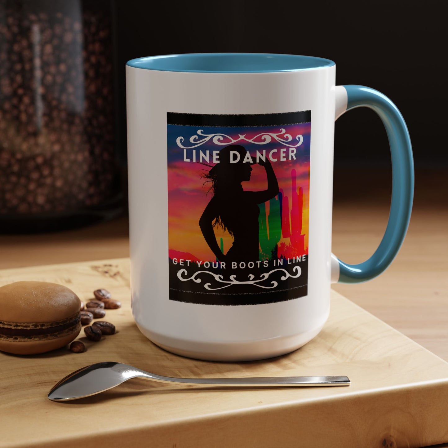 "Line Dancer" Accent Coffee Mug – Cute Cowgirl Graphic Ceramic Mug for Country Dance Lovers