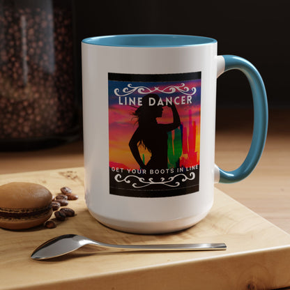 "Line Dancer" Accent Coffee Mug – Cute Cowgirl Graphic Ceramic Mug for Country Dance Lovers