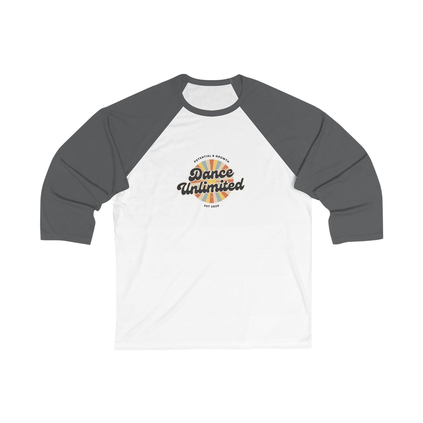 "Dance Unlimited – Potential & Growth" Unisex 3/4 Sleeve Baseball Tee – Retro Graphic Dance Shirt for Dancers and Performers