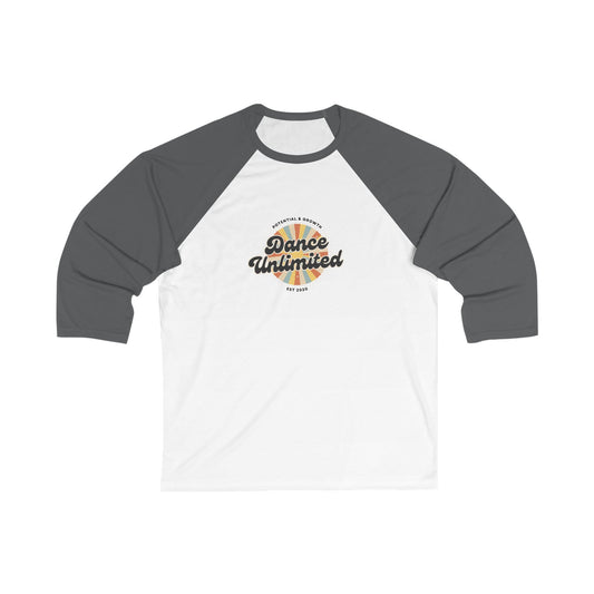 "Dance Unlimited – Potential & Growth" Unisex 3/4 Sleeve Baseball Tee – Retro Graphic Dance Shirt for Dancers and Performers