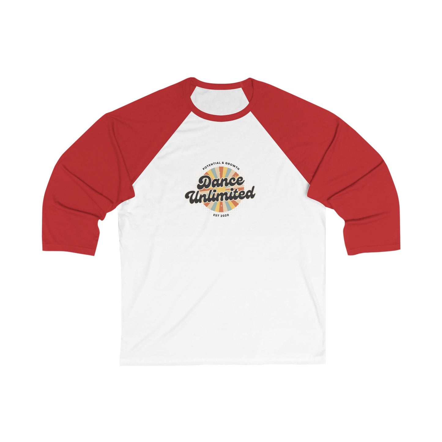 "Dance Unlimited – Potential & Growth" Unisex 3/4 Sleeve Baseball Tee – Retro Graphic Dance Shirt for Dancers and Performers