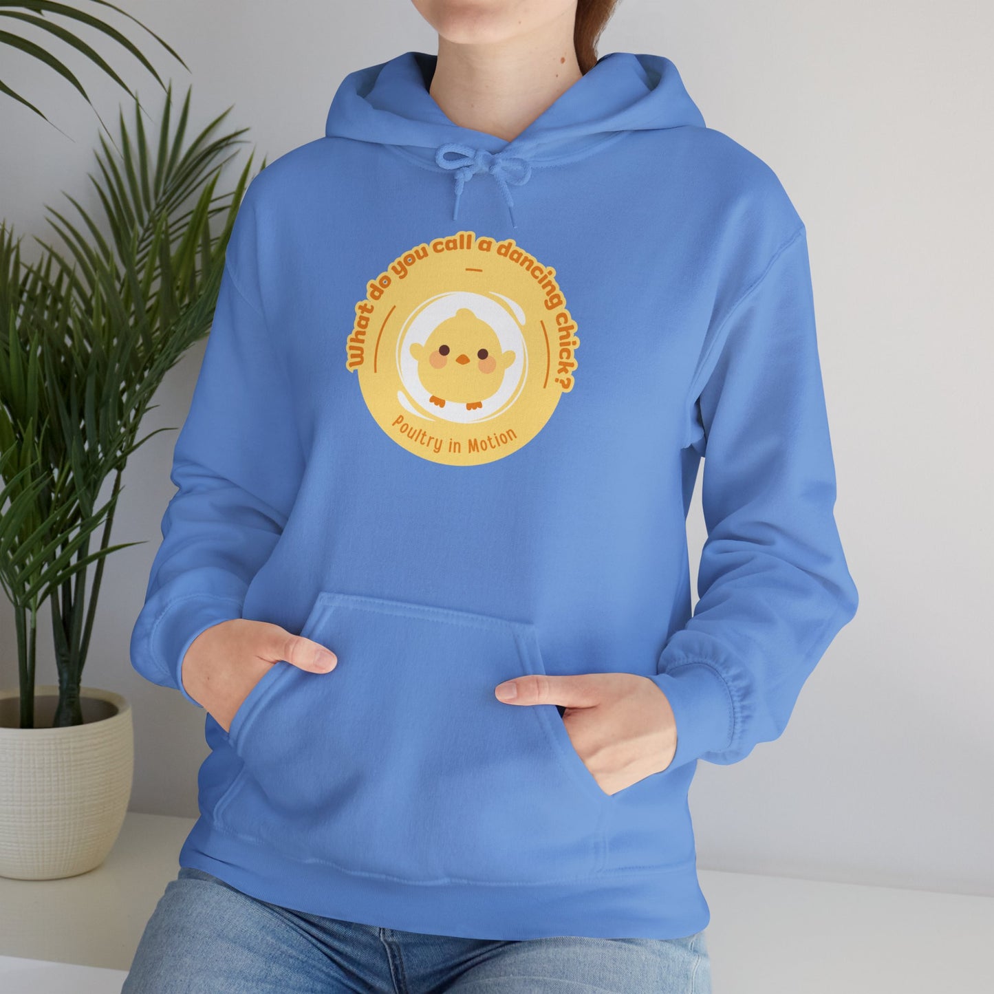 "What do you call a dancing chick? Poultry in Motion" Unisex Dance Hoodie – Funny Dancing Chick Graphic Sweatshirt for Dancers