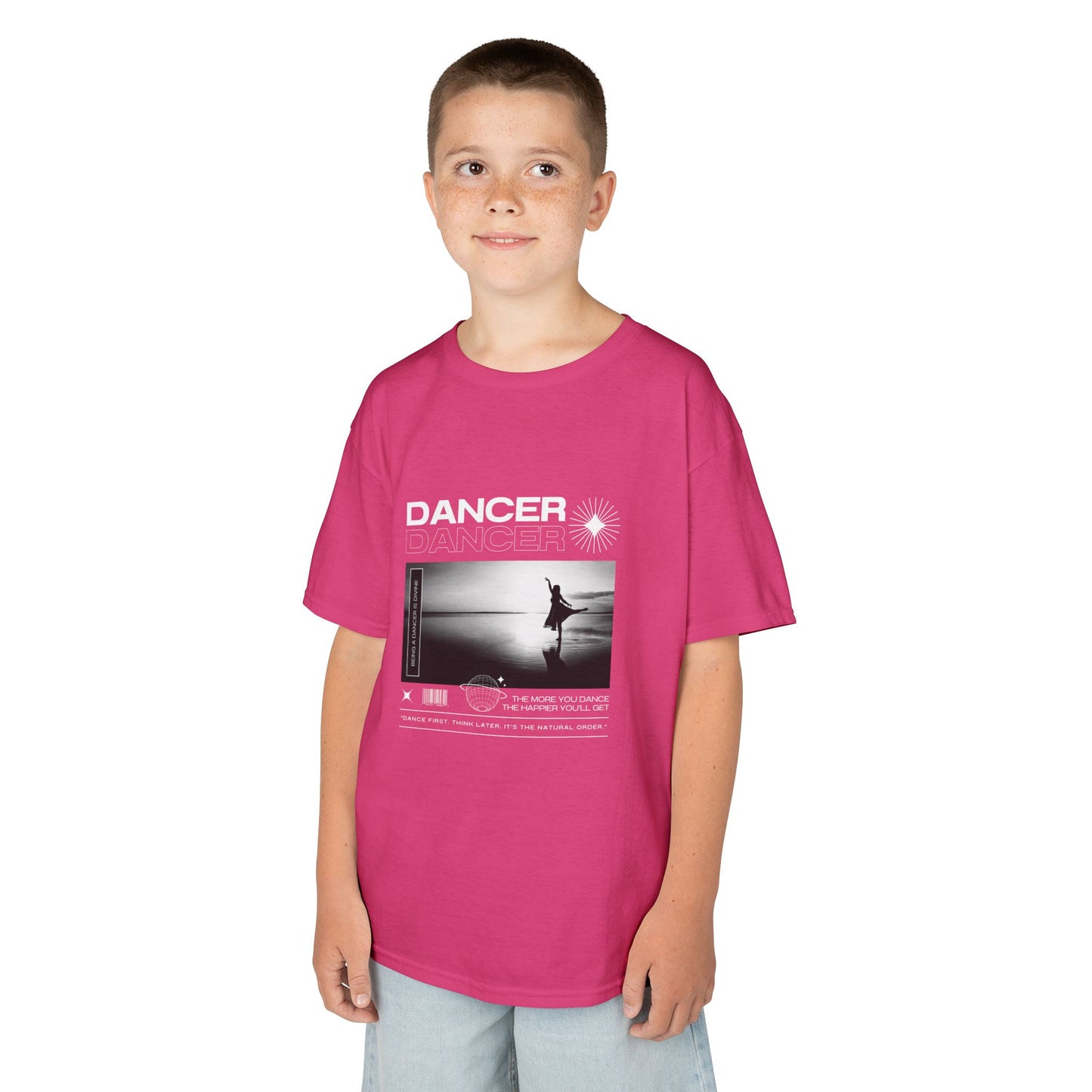 "Dancer" Arabesque on the Beach – Youth Short Sleeve Dance Tee in Streetwear-Inspired Style