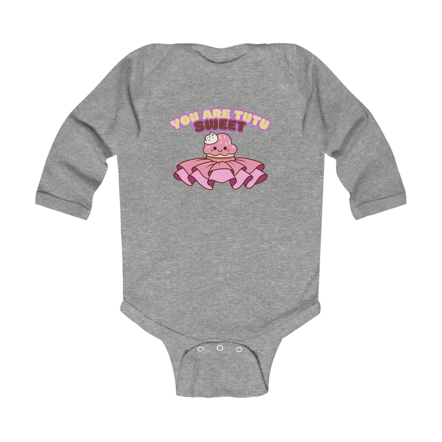 "You Are Tutu Sweet" Infant Long Sleeve Bodysuit – Kawaii Cupcake in Tutu Graphic Baby Outfit for Dance-Loving Families