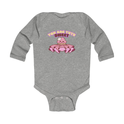 "You Are Tutu Sweet" Infant Long Sleeve Bodysuit – Kawaii Cupcake in Tutu Graphic Baby Outfit for Dance-Loving Families