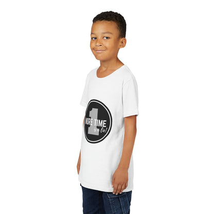 “One More Time is a Lie” Bold Emblem Dancer Graphic T-Shirt for Kids – Funny Dance Rehearsal Shirt - Youth Dance Tee