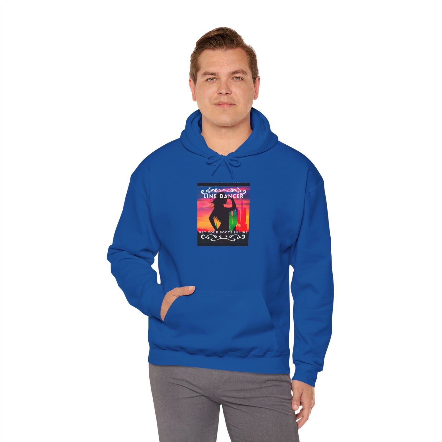 "Line Dancer, Get Your Boots in Line" Western-Inspired Graphic – Unisex Heavy Blend™ Hooded Sweatshirt