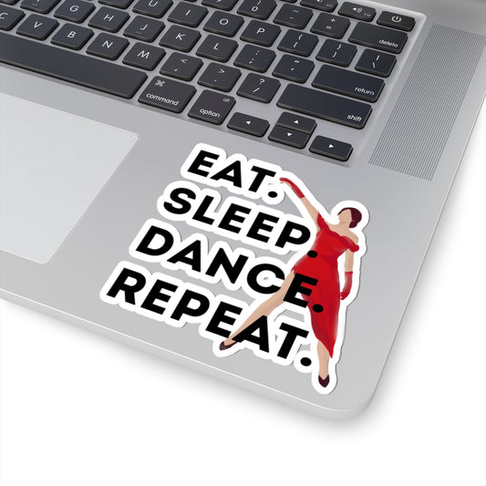 "Eat Sleep Dance Repeat" Kiss-Cut Sticker – Bold Dancer Graphic – Fun Dance-Themed Vinyl Sticker for Laptops, Journals & Water Bottles