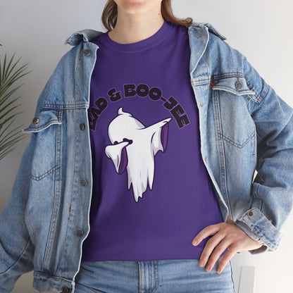 “Bad & Boo-jee” Funny Halloween Dance T-Shirt with Cute Ghost Dab Graphic - Unisex Heavy Cotton Tee