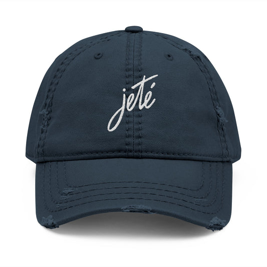 “Jeté” Embroidered Dance Logo - Unisex Distressed Baseball Cap – Vintage-Style Adjustable Hat for Dancers & Dance Lovers
