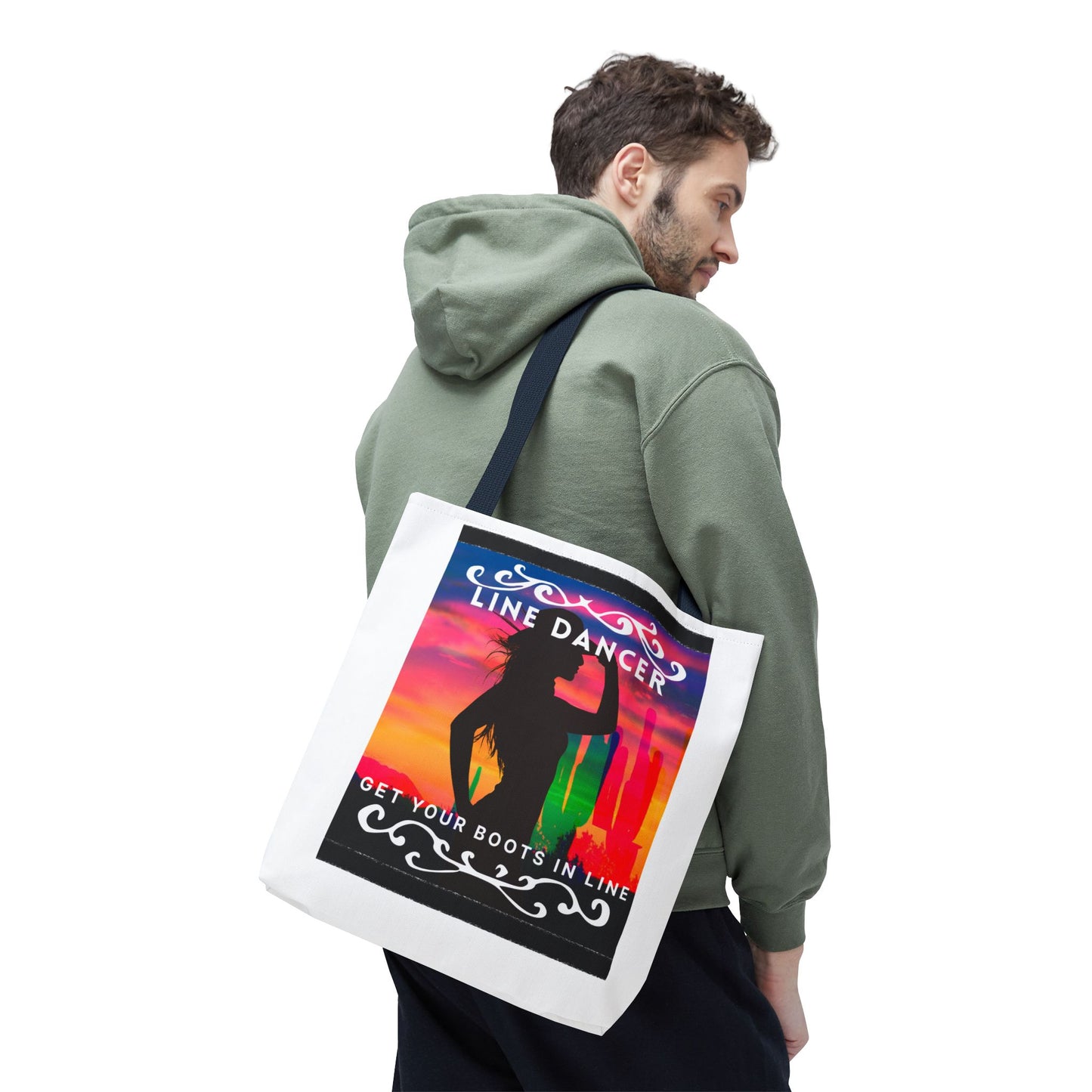 "Line Dancer, Boots on the Ground” Canvas Tote Bag – Cowgirl Graphic | Western Dance Bag for Country Lovers & Line Dancing Fans