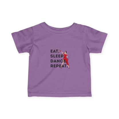 "Eat, Sleep, Dance, Repeat" Infant Fine Jersey Tee – Bold Dancer Graphic Baby Dance T-Shirt for Active Little Performers