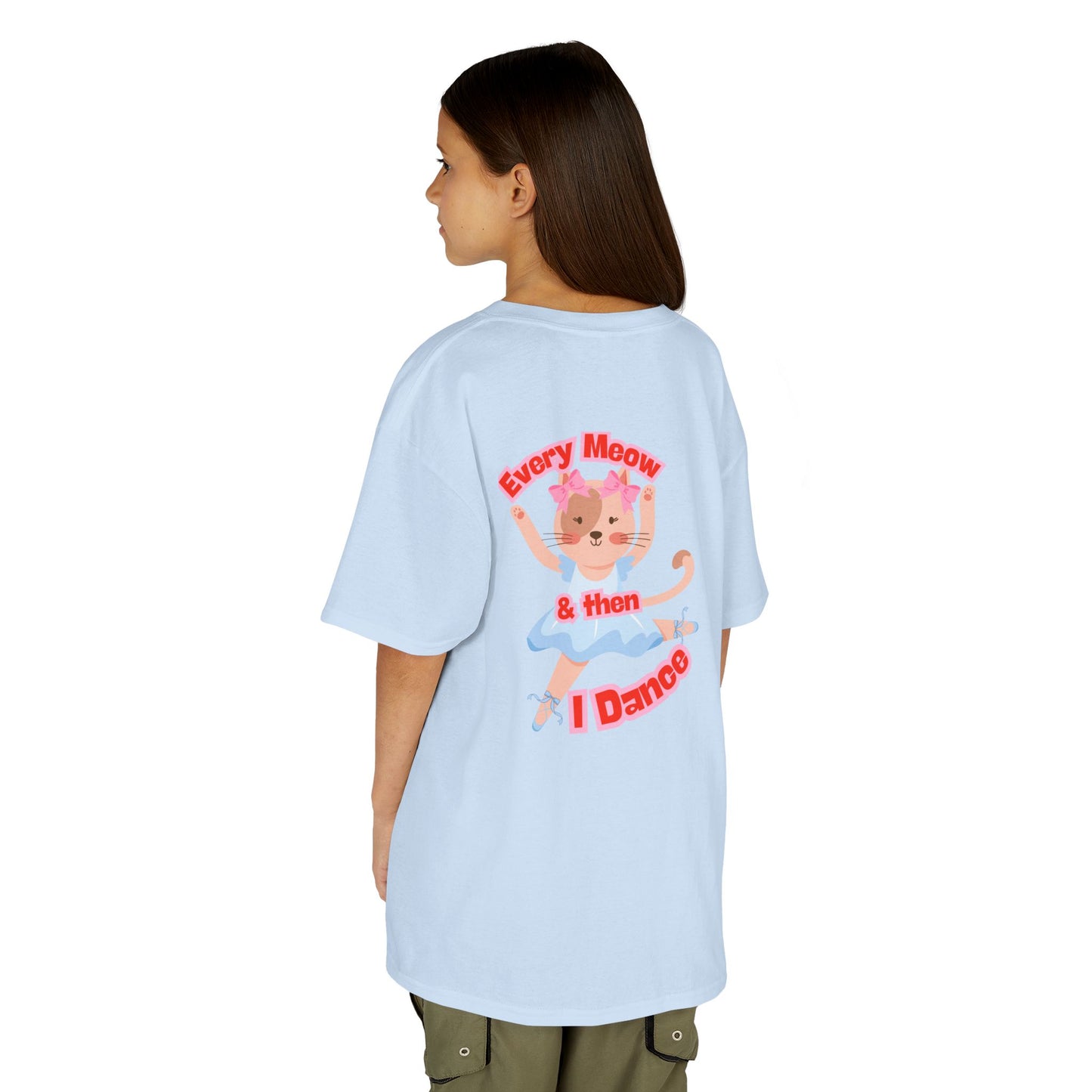 "Every Meow & Then I Dance" – Youth Short Sleeve Tee with Cute Dancing Cat Graphic | Kids’ Dance & Cat Lover T-Shirt