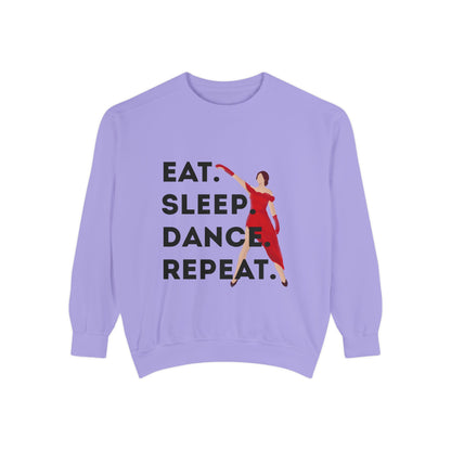 "Eat, Sleep, Dance, Repeat" Unisex Lightweight Crewneck Sweatshirt – Bold Dance Graphic Pullover for Dancers & Studio Life Enthusiasts