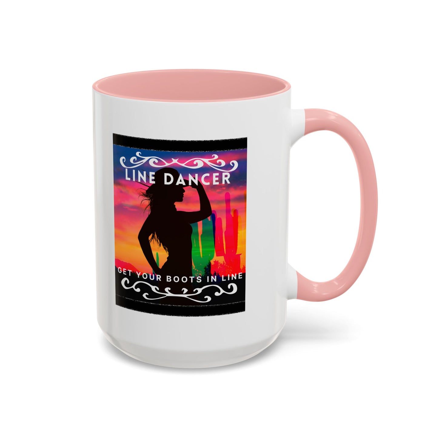 "Line Dancer" Accent Coffee Mug – Cute Cowgirl Graphic Ceramic Mug for Country Dance Lovers