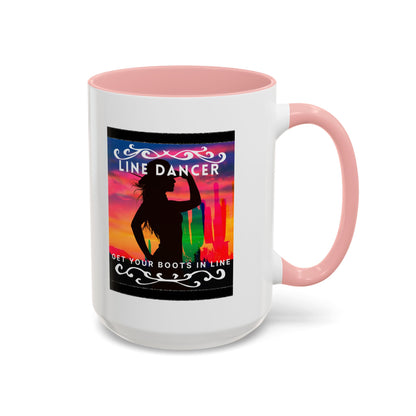 "Line Dancer" Accent Coffee Mug – Cute Cowgirl Graphic Ceramic Mug for Country Dance Lovers