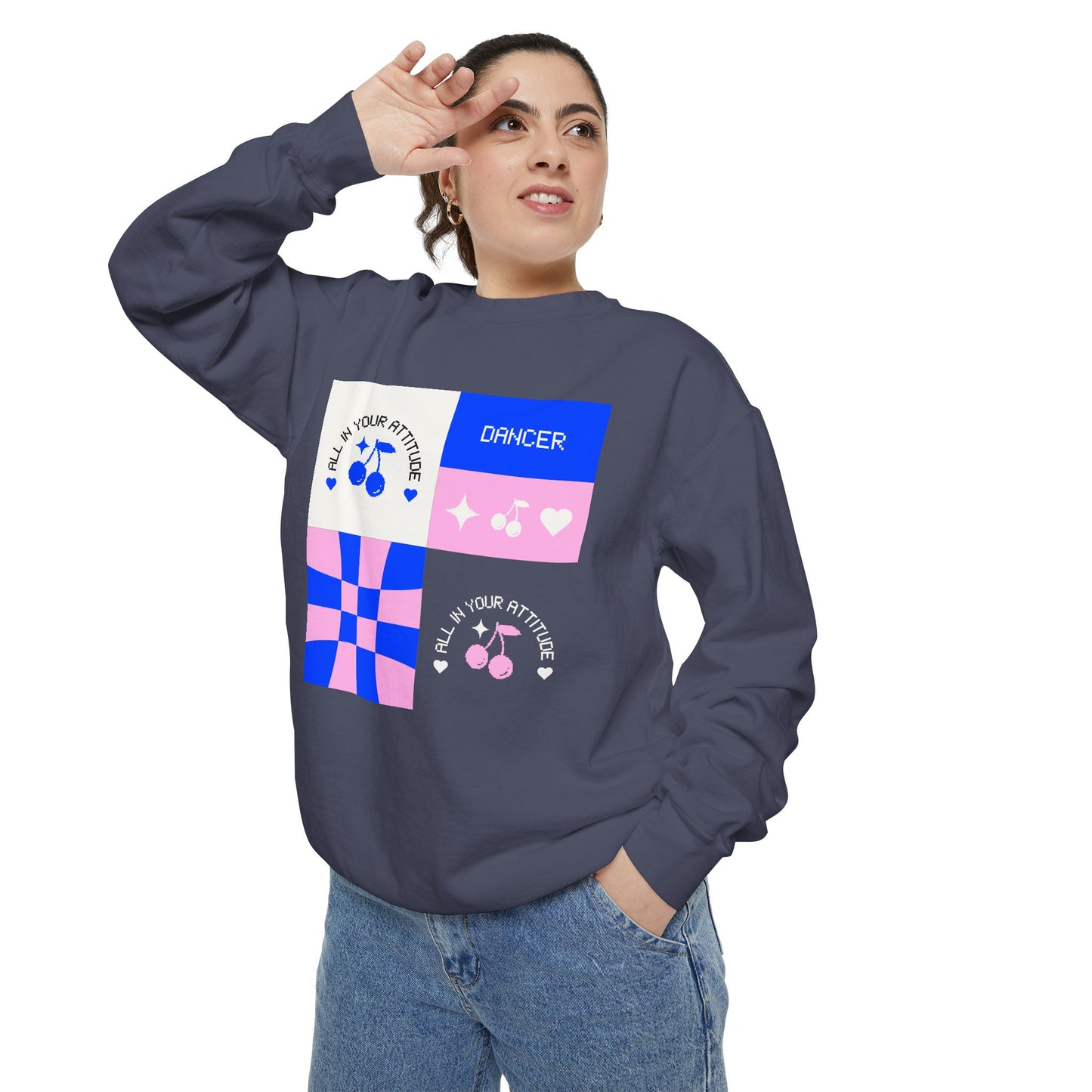 "Dancer – All in Your Attitude" Unisex Lightweight Crewneck Sweatshirt – Retro-Inspired Dance Graphic Pullover for Confident Movers & Performers