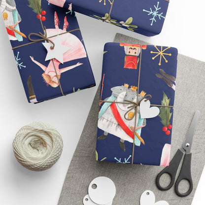"Nutcracker Ballet" Christmas Wrapping Paper – Festive Holiday Gift Wrap with Classic Ballet Dancers & Christmas Scene Design, Perfect for Dance Lovers and Studios