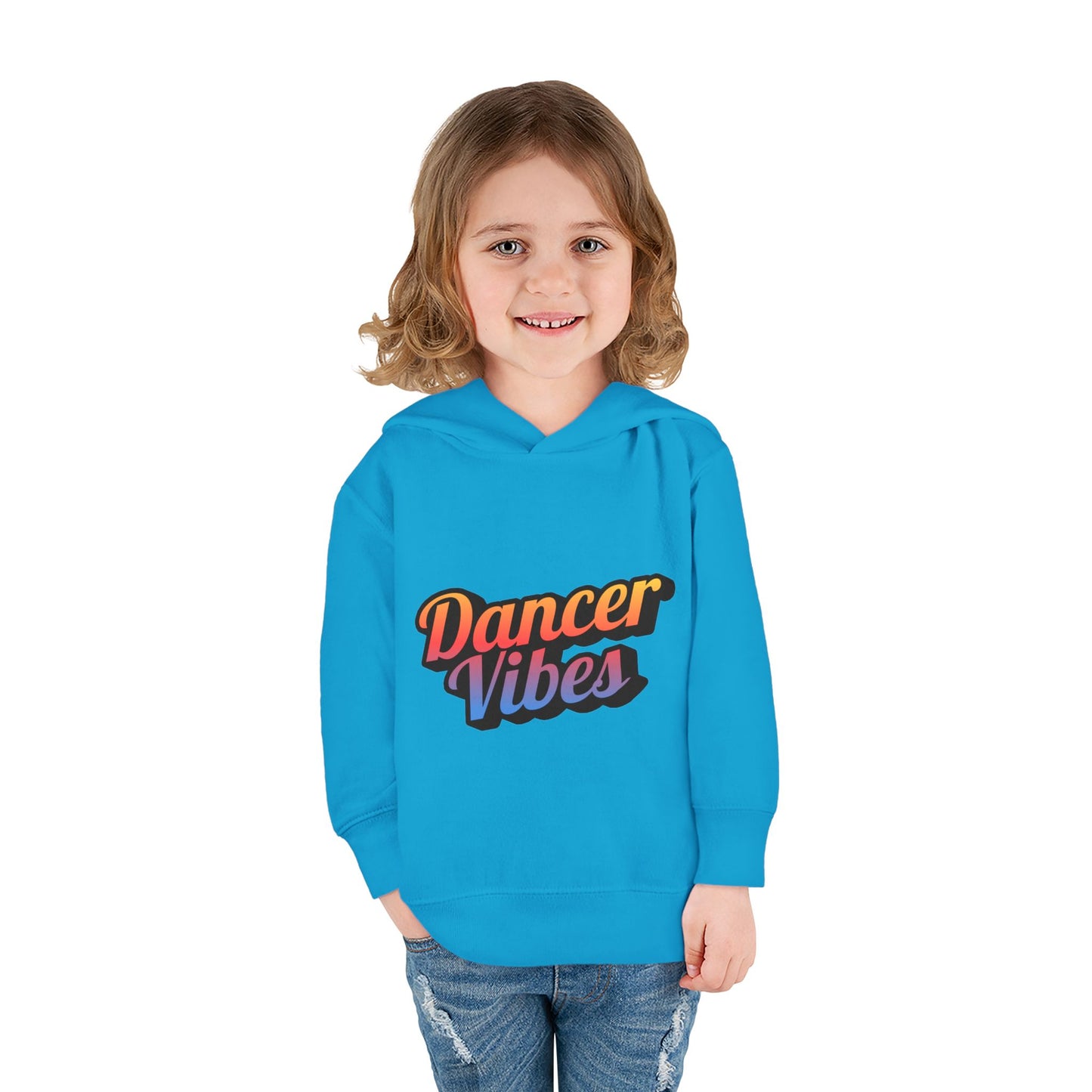 "Dancer Vibes" Toddler Pullover Hoodie – Colorful Dance-Themed Text Graphic Fleece Sweatshirt for Kids