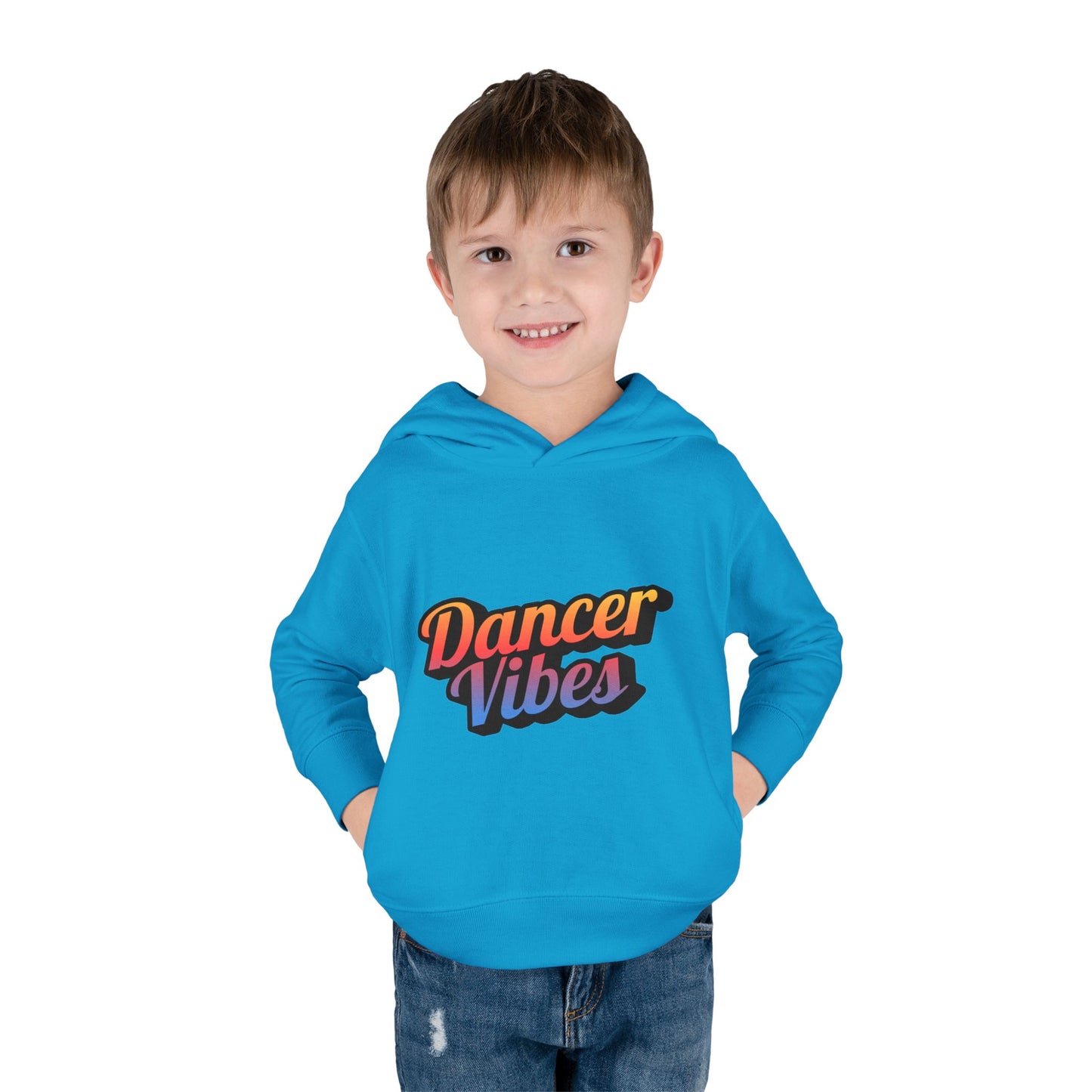 "Dancer Vibes" Toddler Pullover Hoodie – Colorful Dance-Themed Text Graphic Fleece Sweatshirt for Kids
