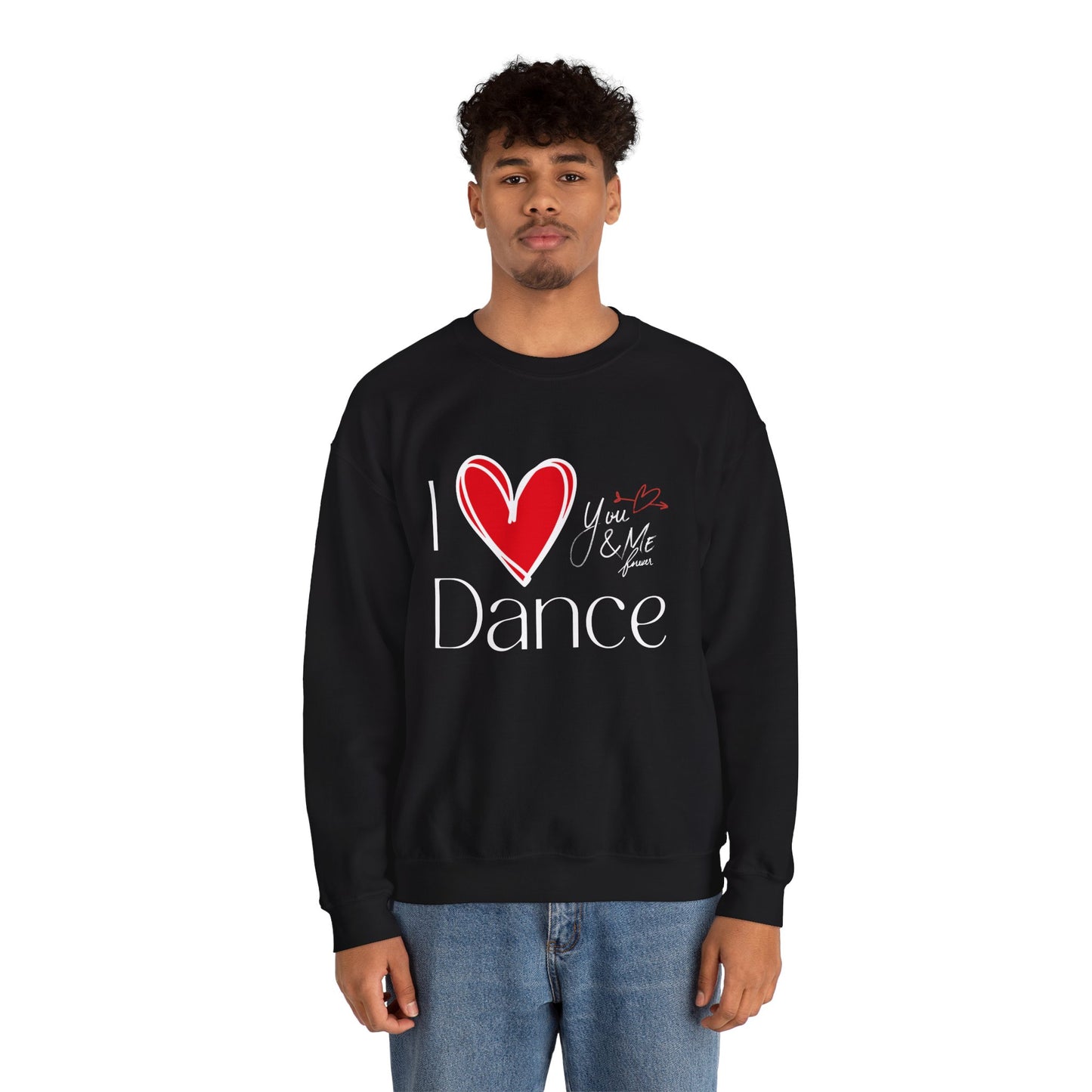 "I Love Dance" Unisex Crewneck Sweatshirt – Hand-Drawn Heart & Note Graphic Dance Lover Pullover