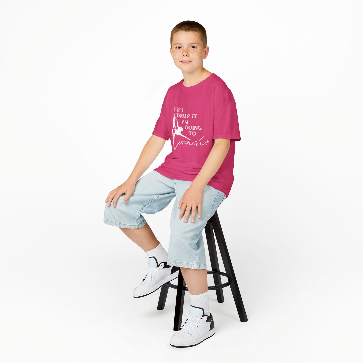 “If I Drop It, I’m Going to Penché” Funny Dance T-Shirt – Youth Short Sleeve Tee with Dancer Graphic and Optional Name or Studio Personalization