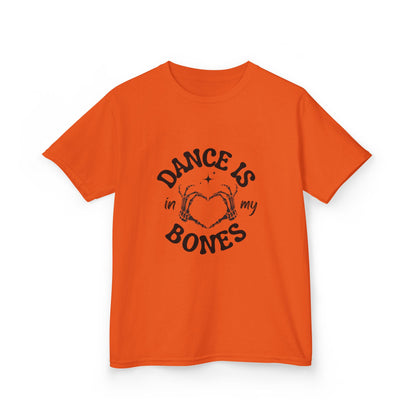“Dance Is in My Bones” Halloween Dance T-Shirt with Cute Skeleton Heart Graphic - Kids Heavy Cotton™ Tee