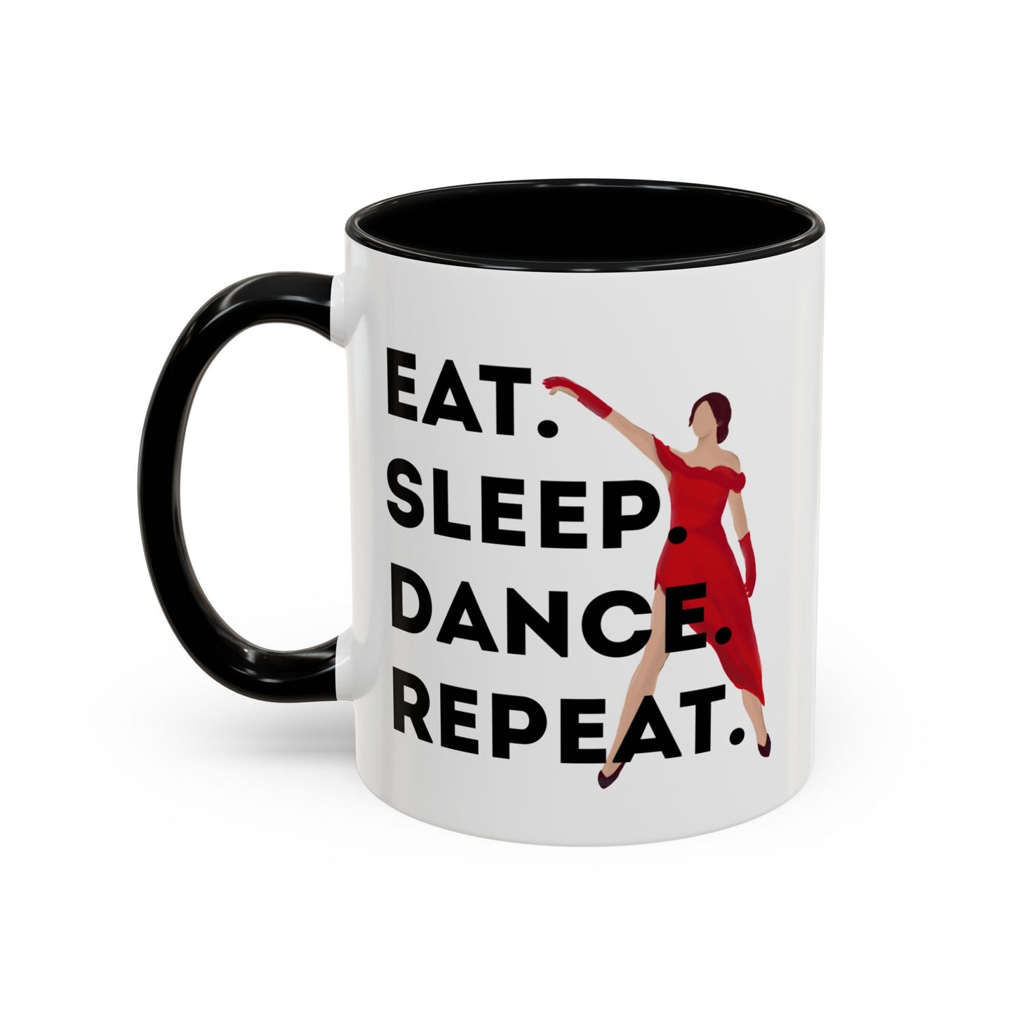 "Eat Sleep Dance Repeat" Accent Coffee Mug – Bold Dancer Graphic Ceramic Mug for Dance Lovers
