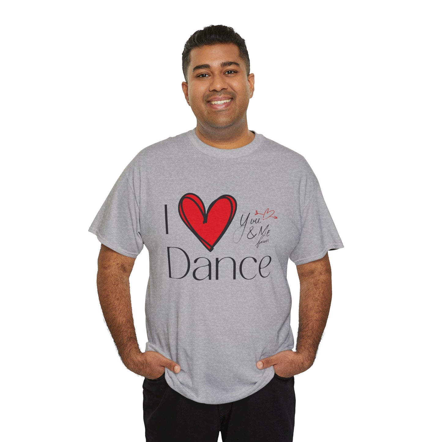 "I Love Dance" Unisex Heavy Cotton Tee – Hand-Drawn Heart & Note Graphic Dance Lover T-Shirt