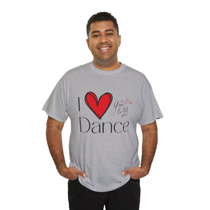 "I Love Dance" Unisex Heavy Cotton Tee – Hand-Drawn Heart & Note Graphic Dance Lover T-Shirt