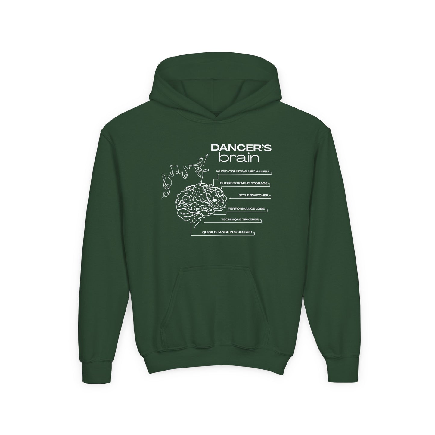“Dancer’s Brain” Unisex Youth Hoodie with Funny Dance Brain Graphic – Personalized Dance Hoodie for Kids & Teens, Custom Name or Studio Option