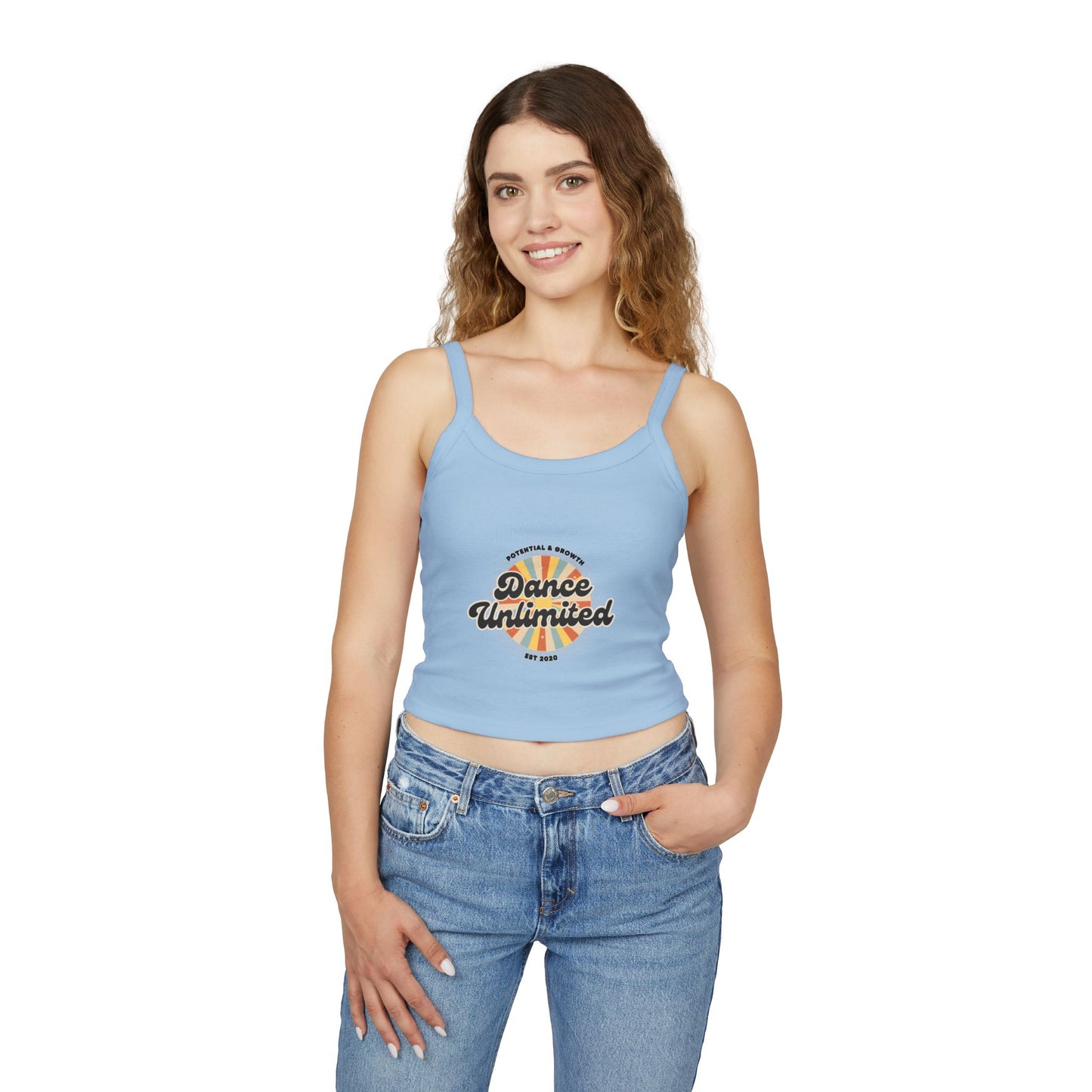 "Dance Unlimited – Potential & Growth" Women’s Spaghetti Strap Tank Top – Retro Dance Graphic | Inspirational Studio Apparel for Dancers & Performers