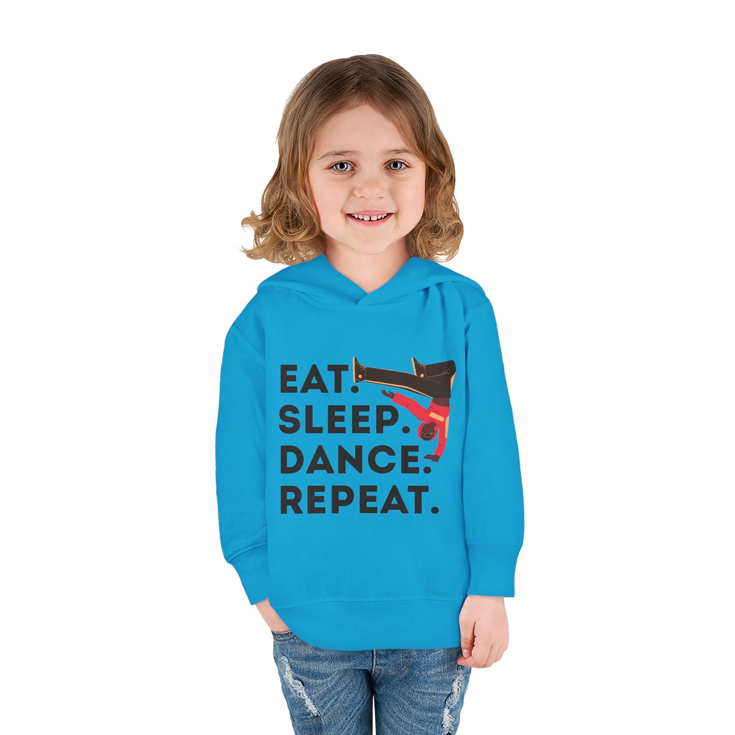 "Eat Sleep Dance Repeat" Toddler Pullover Hoodie – Bold B-Boy Dance Graphic Fleece Sweatshirt for Kids