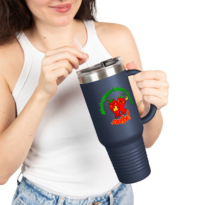 "What's a Pepper's Favorite Dance? Salsa." Funny Dance Quote 40oz Insulated Travel Mug – Bold Pepper Graphic Stainless Steel Tumbler