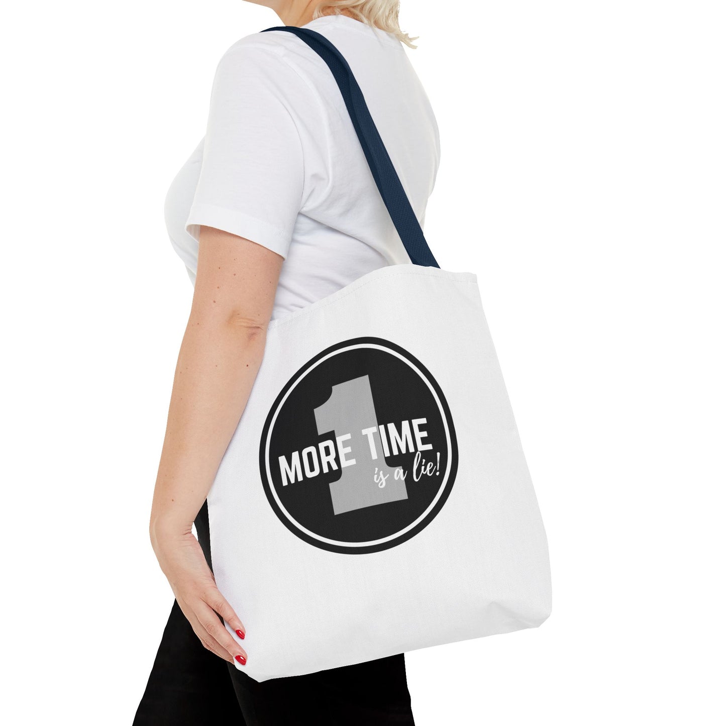 "One More Time is a Lie" Dance Tote Bag – Bold Emblem Graphic Canvas Bag for Dancers, Rehearsals & Everyday Use