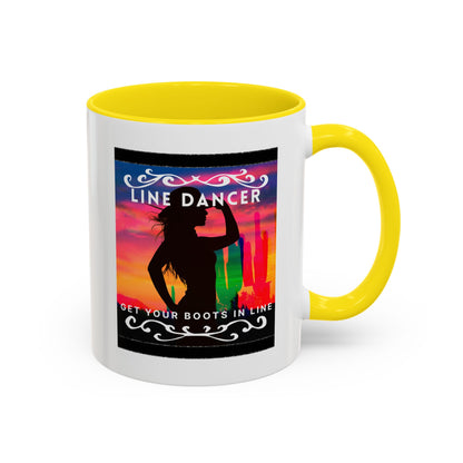 "Line Dancer" Accent Coffee Mug – Cute Cowgirl Graphic Ceramic Mug for Country Dance Lovers