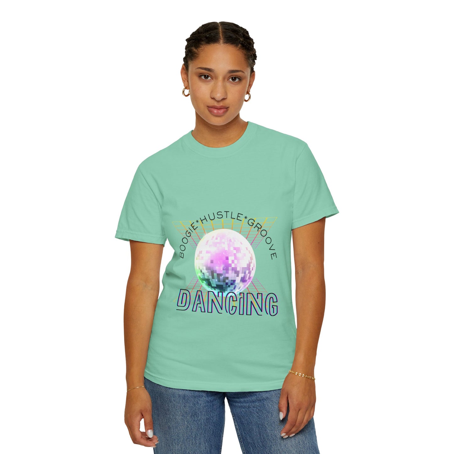 "Boogie, Hustle, Groove - Dancing" Streetwear Dance Graphic – Unisex Garment-Dyed T-Shirt