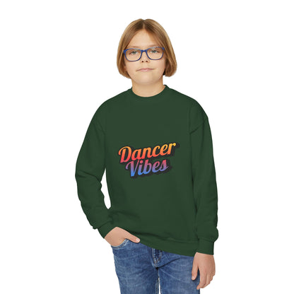 "Dancer Vibes" Youth Crewneck Sweatshirt – Colorful Text-Based Dance Graphic Pullover for Kids and Teens