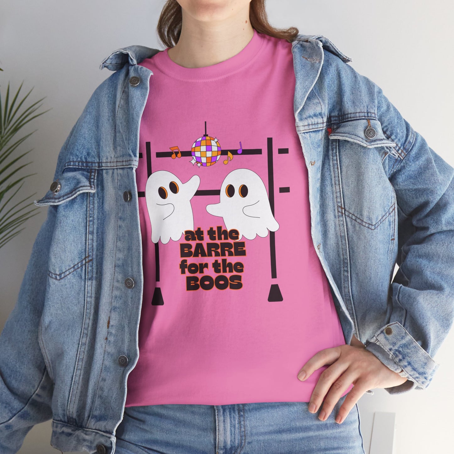 “At the Barre for the Boos” Dance Halloween T-Shirt with Cute Ghost Ballet Graphics - Unisex Heavy Cotton Tee