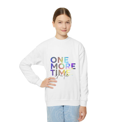 "One More Time Is a Lie" – Funny Dance Youth Crewneck Sweatshirt | Retro Kids Dancer Pullover