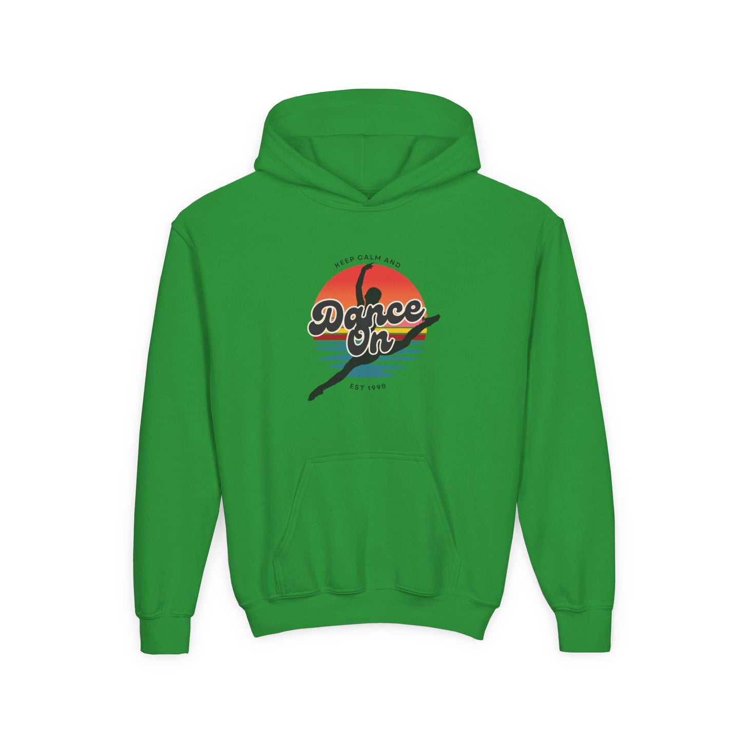 "Keep Calm and Dance On" Youth Hooded Sweatshirt – Retro Dance Quote Graphic Fleece Hoodie for Kids and Teens