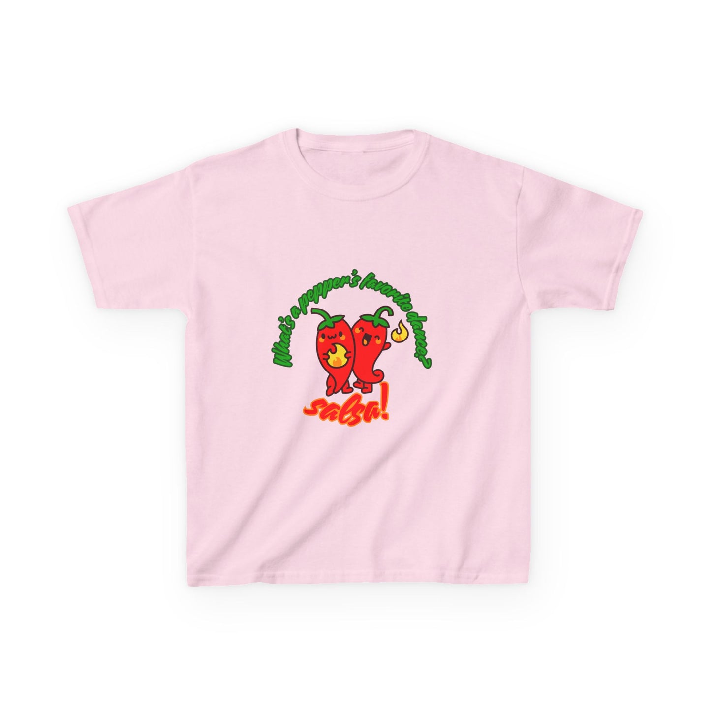 "What’s a Pepper’s Favorite Dance? Salsa!" Youth Short Sleeve Tee – Funny Dance Shirt with Cute Pepper Graphic for Kids